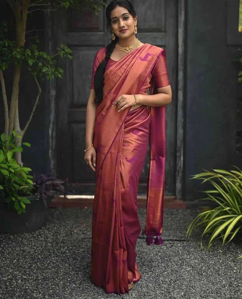 Dark Pink Soft Silk Saree With Blouse Piece