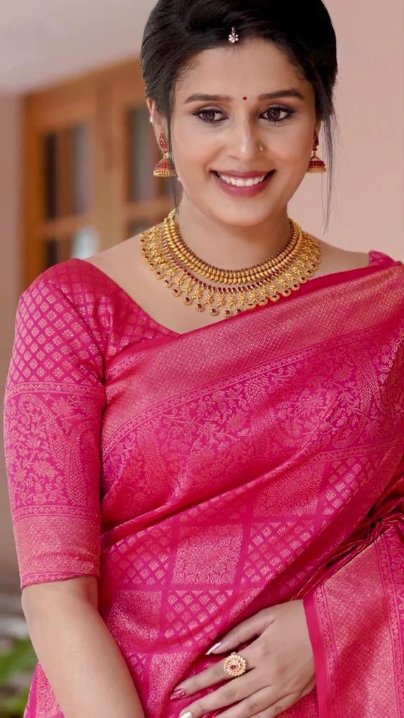 Dark Pink Soft Silk Saree With Comely Blouse Piece