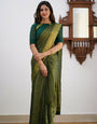 Dark Green Soft Silk Saree With Diaphanous Blouse Piece