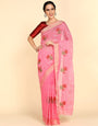 Pink Chanderi Cotton Embroidered Work Saree With Jacquard Blouse Piece