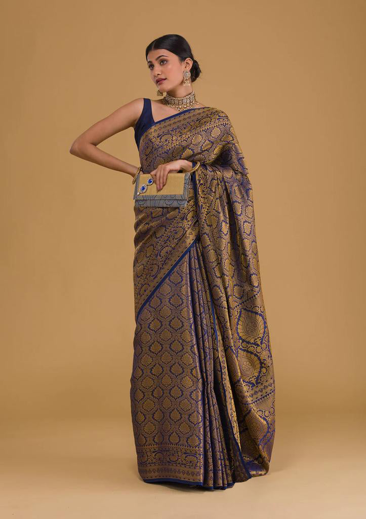 Navy Blue Soft Silk Saree With Engaging Blouse Piece