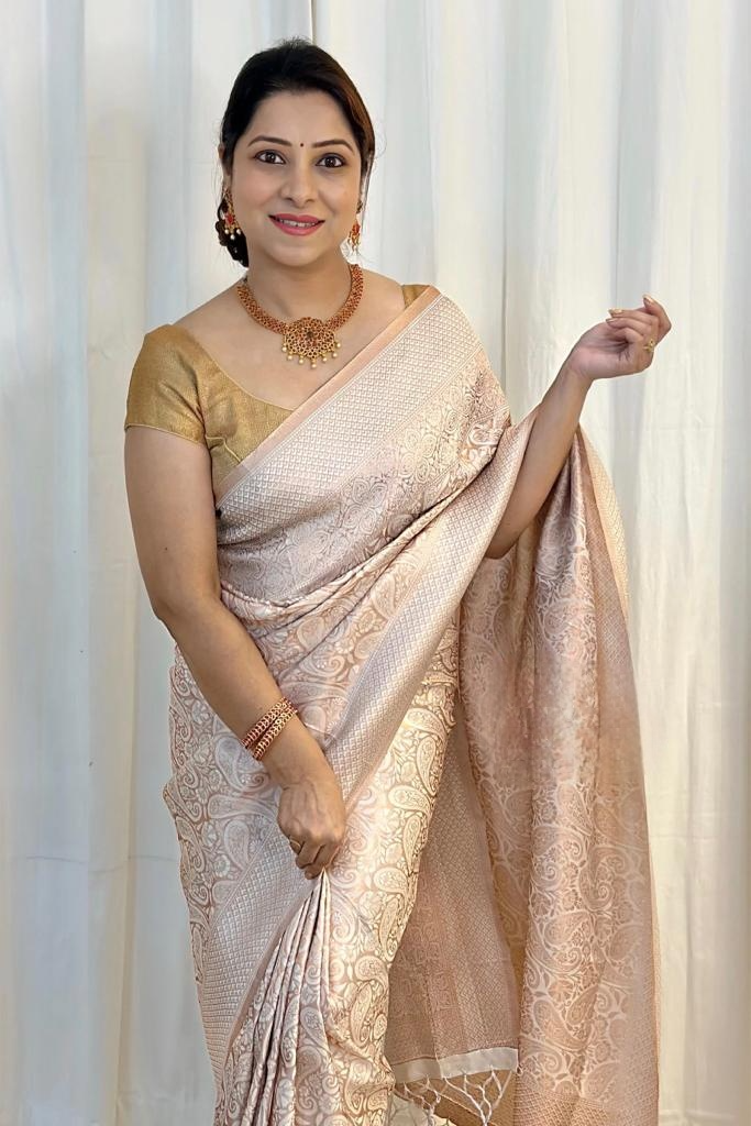 Beige Soft Silk Saree With Propinquity Blouse Piece