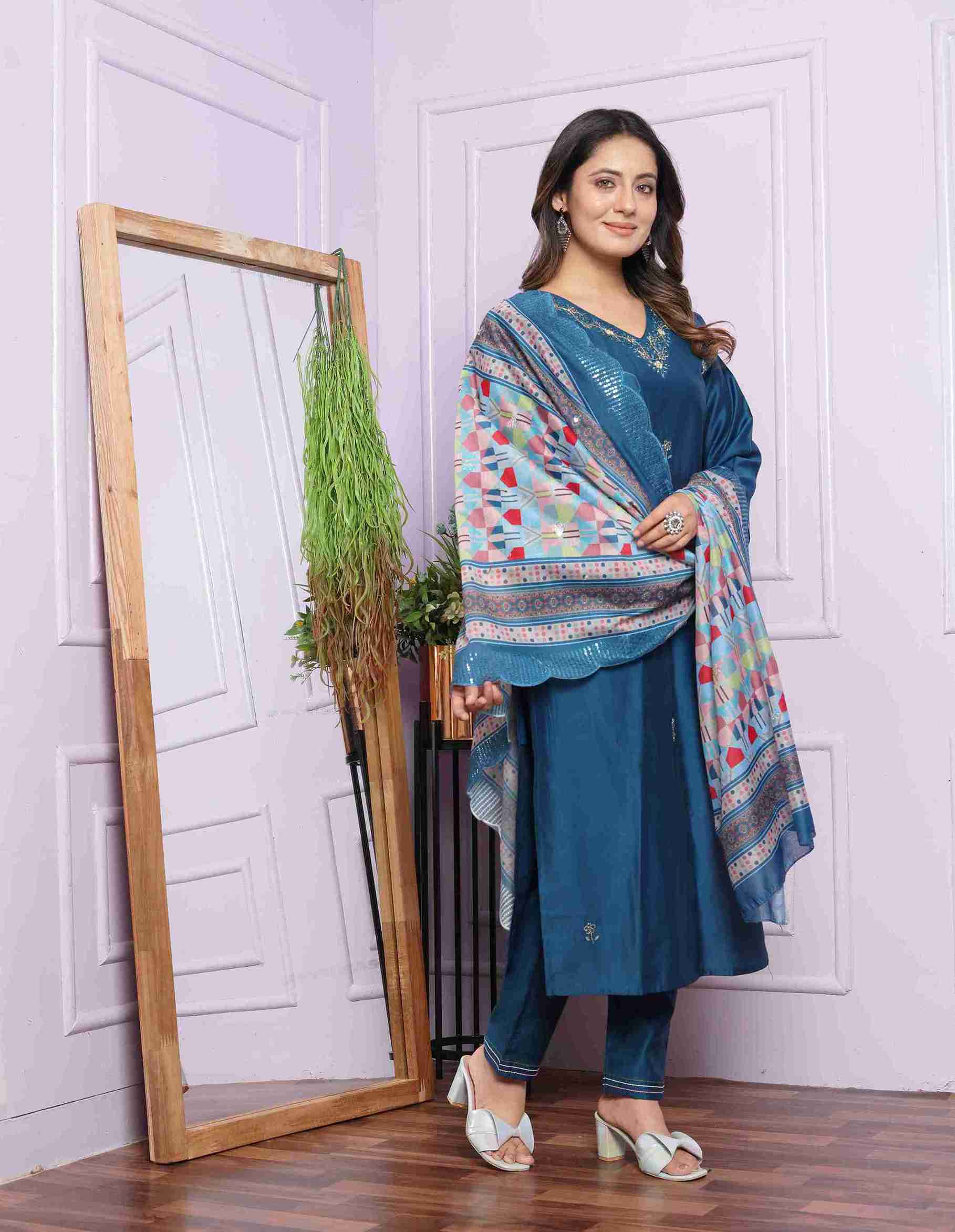 Blue Cotton Kurti Set with Dupatta