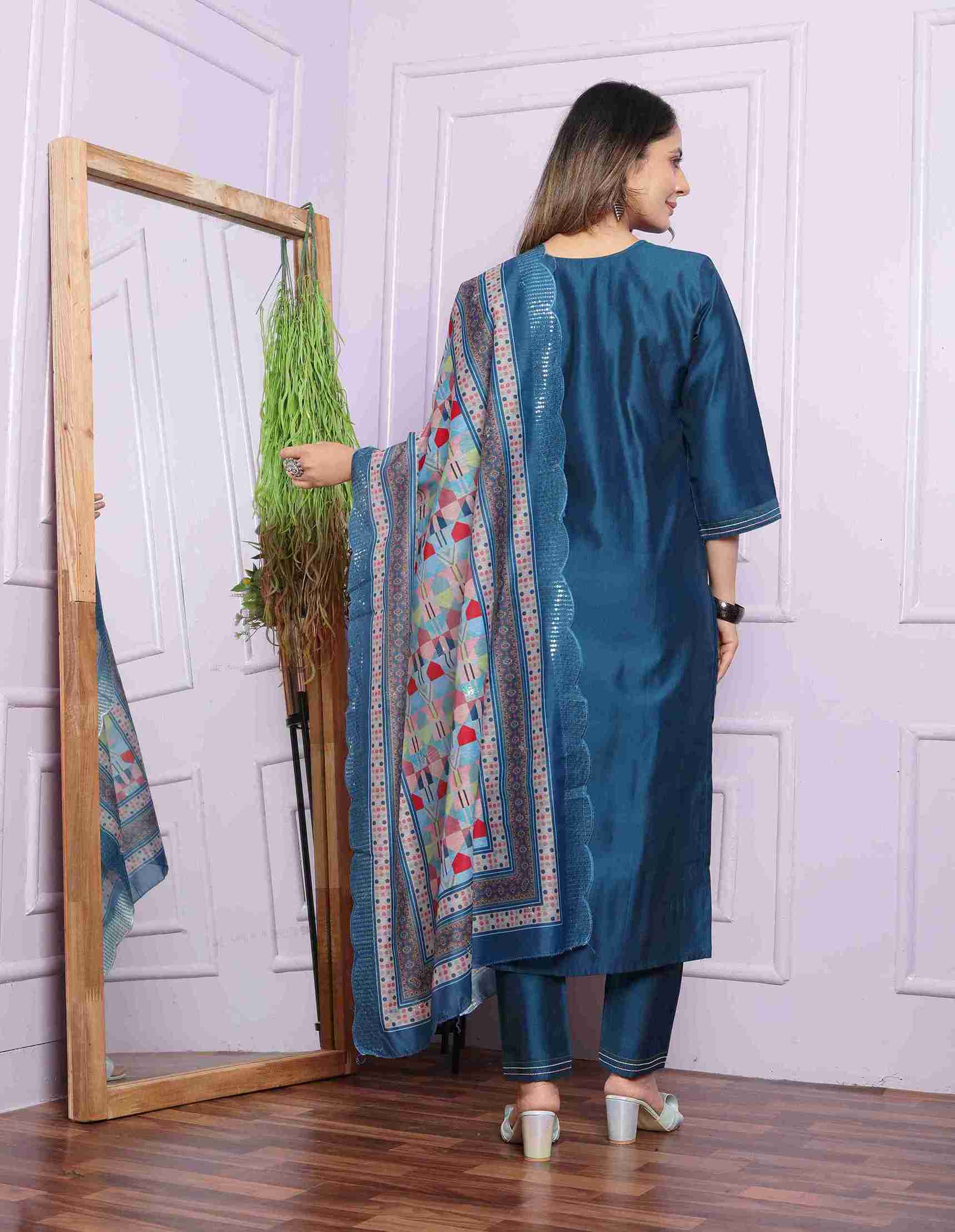 Blue Cotton Kurti Set with Dupatta