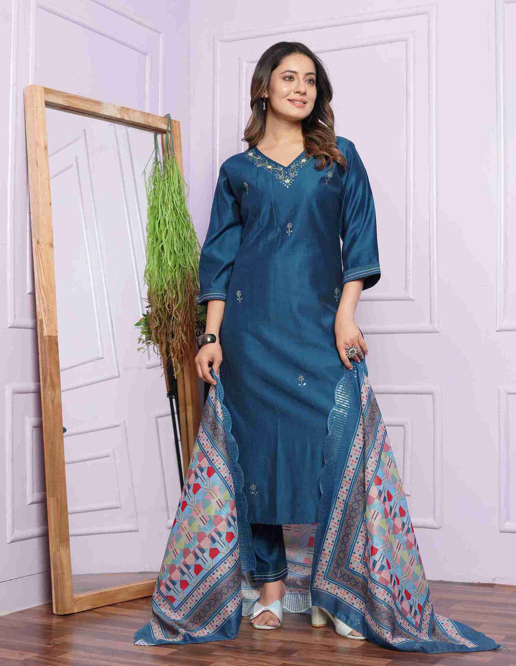 Blue Cotton Kurti Set with Dupatta