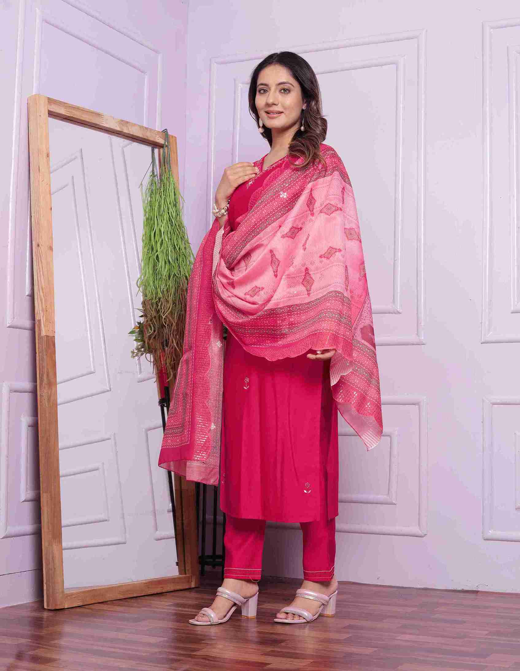 Rani Cotton Kurti Set with Dupatta