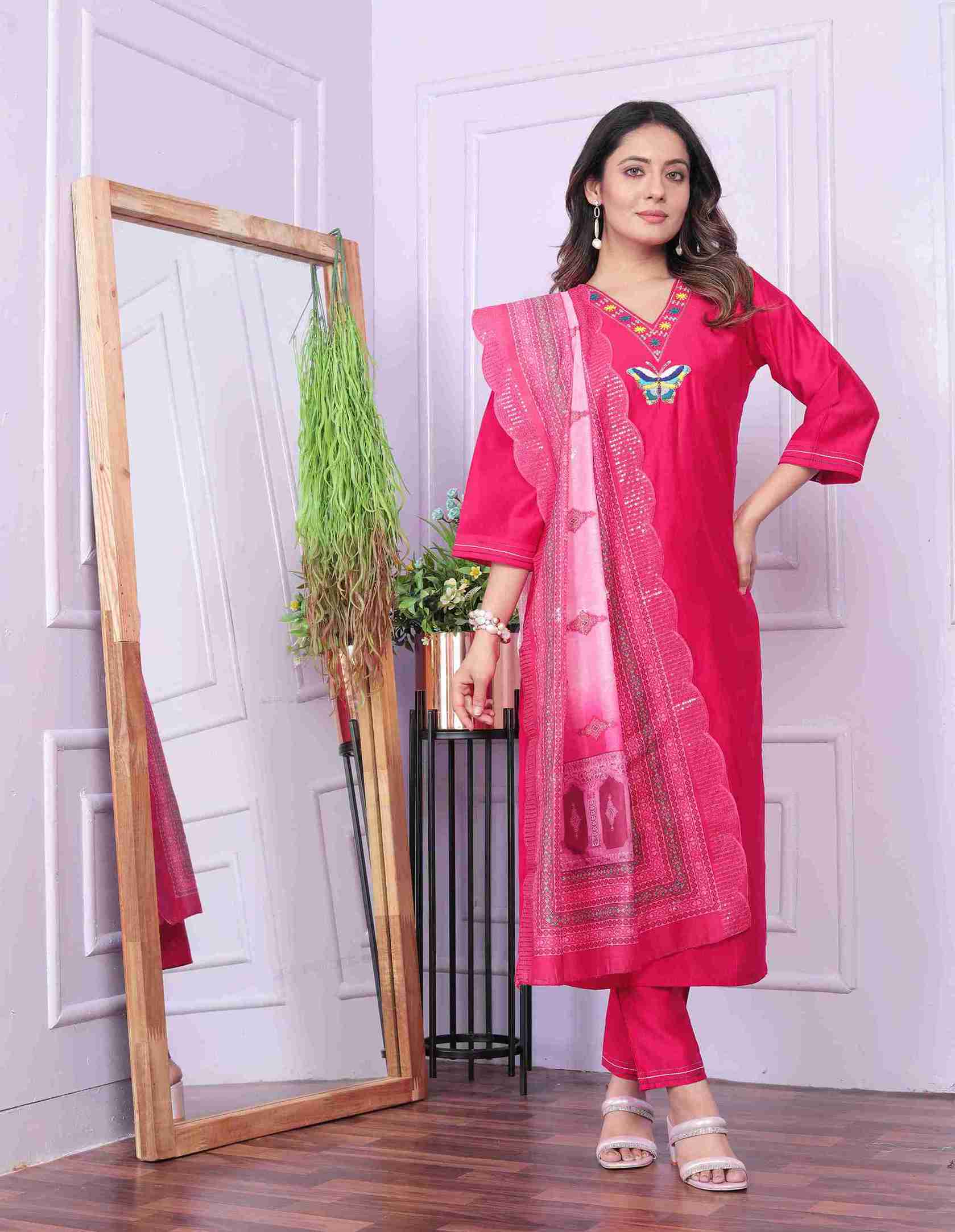 Rani Cotton Kurti Set with Dupatta