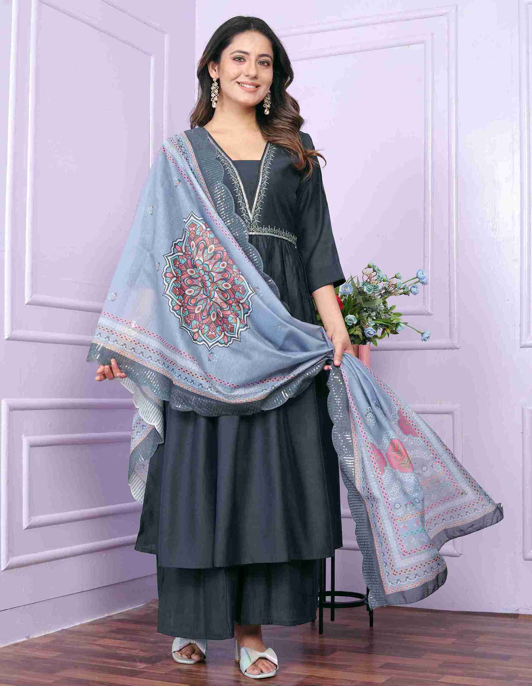 Blue Cotton Kurti Set with Dupatta