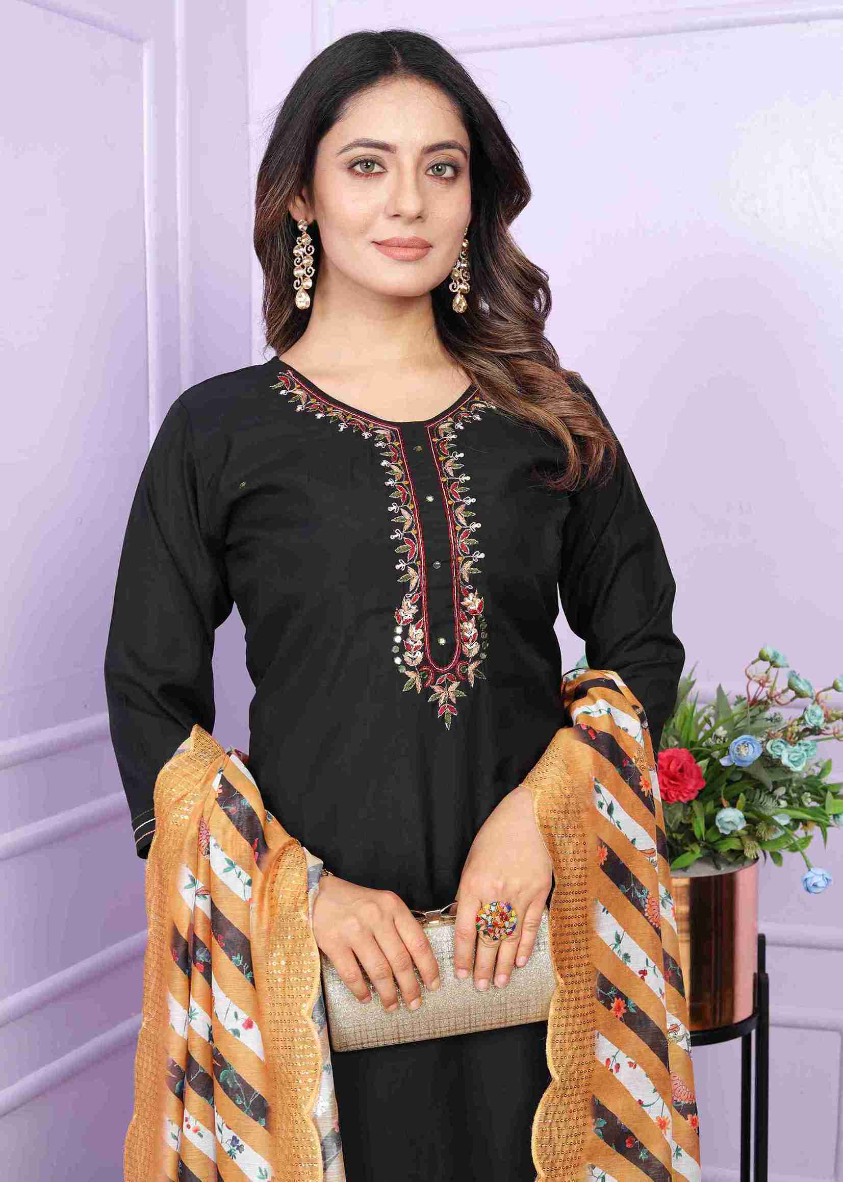 Black Cotton Kurti Set with Dupatta