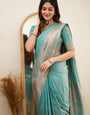 Turquoise Soft Silk Saree With Tempting Blouse Piece