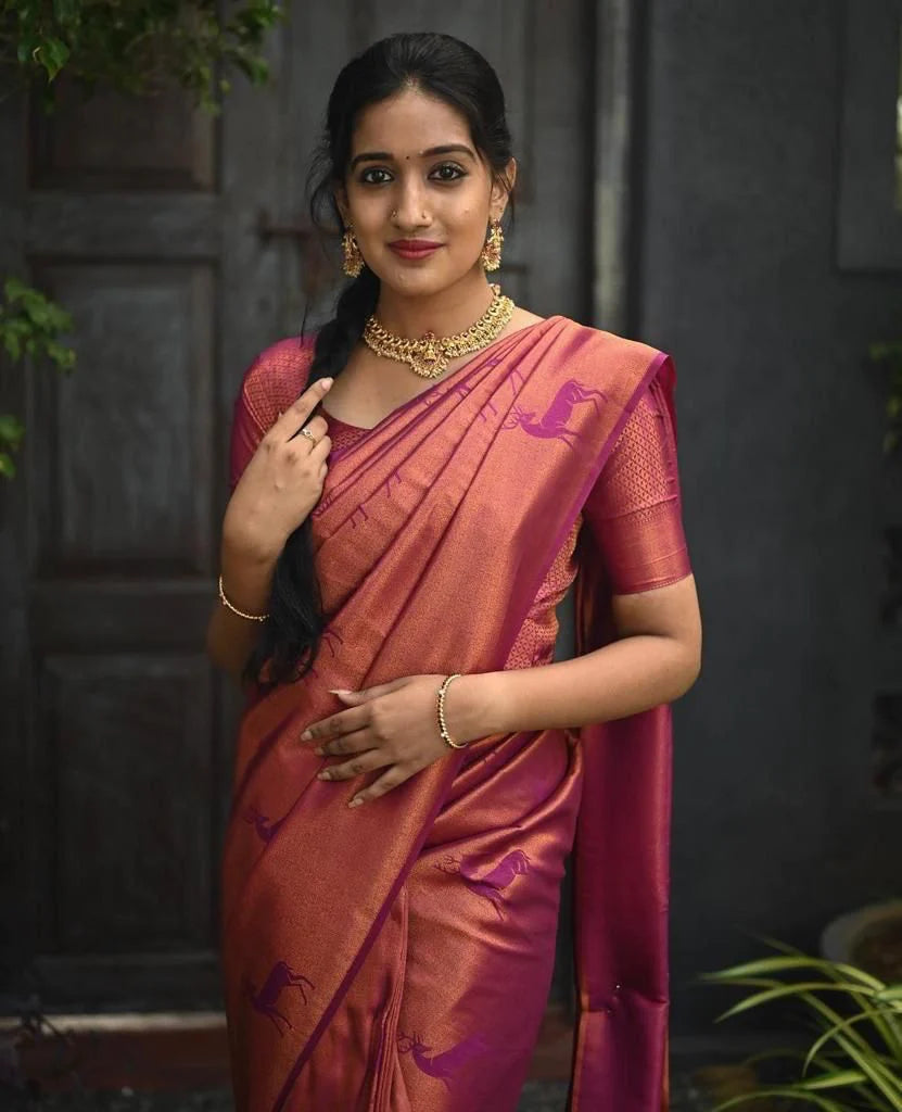 Dark Pink Soft Silk Saree With Blouse Piece