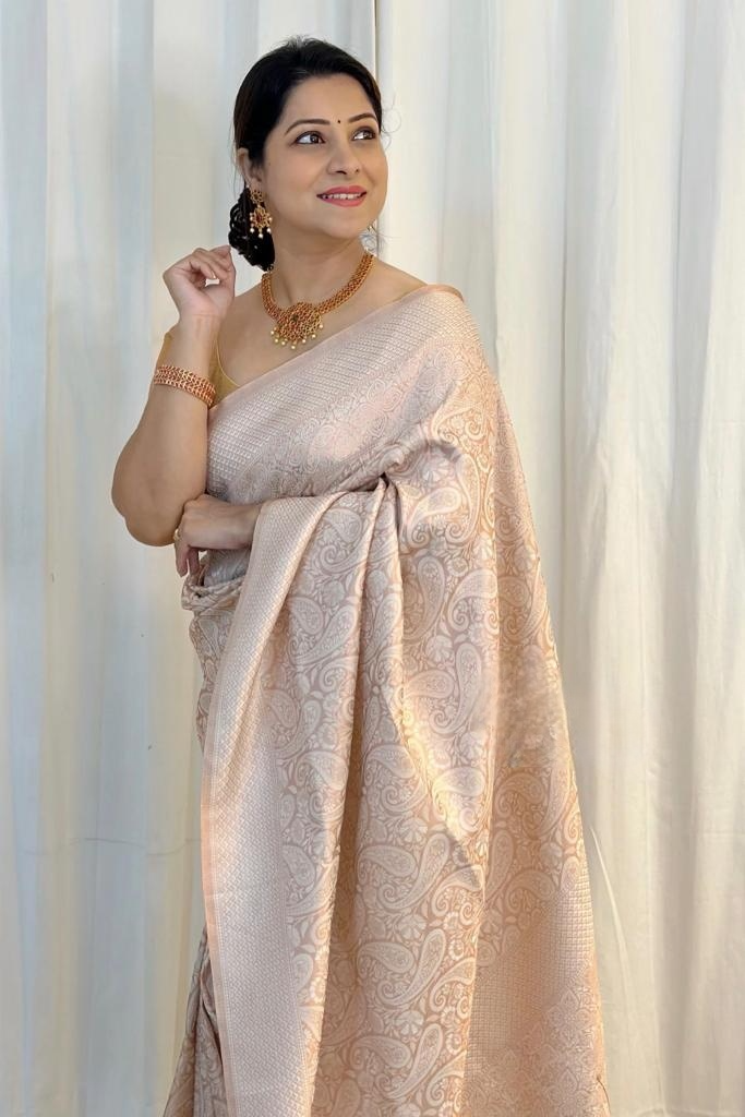 Beige Soft Silk Saree With Propinquity Blouse Piece