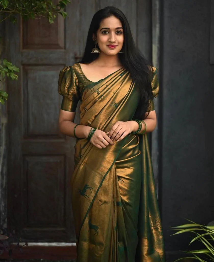 Dark Green Soft Silk Saree With Blouse Piece