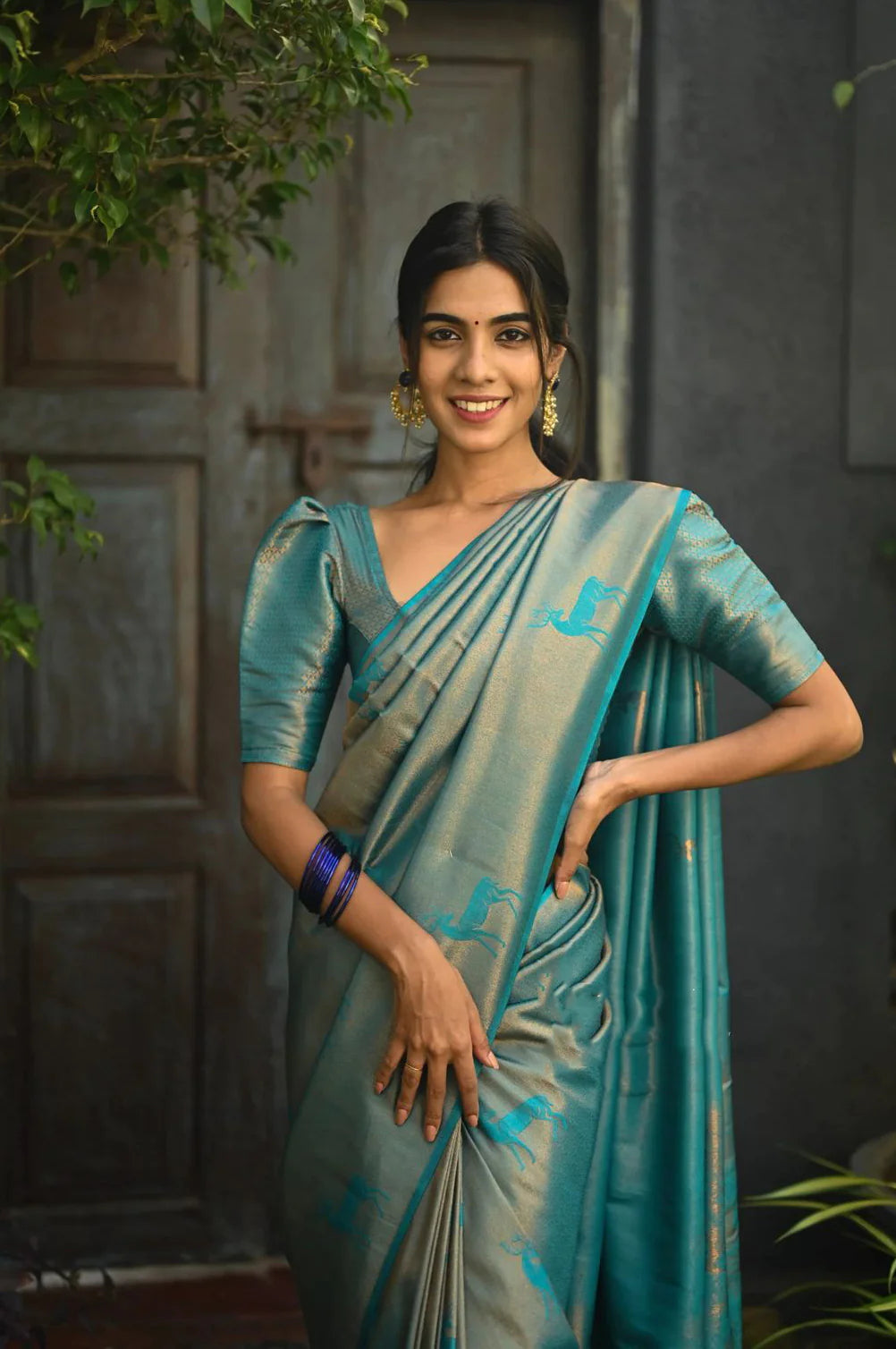 Sky Soft Silk Saree With Blouse Piece