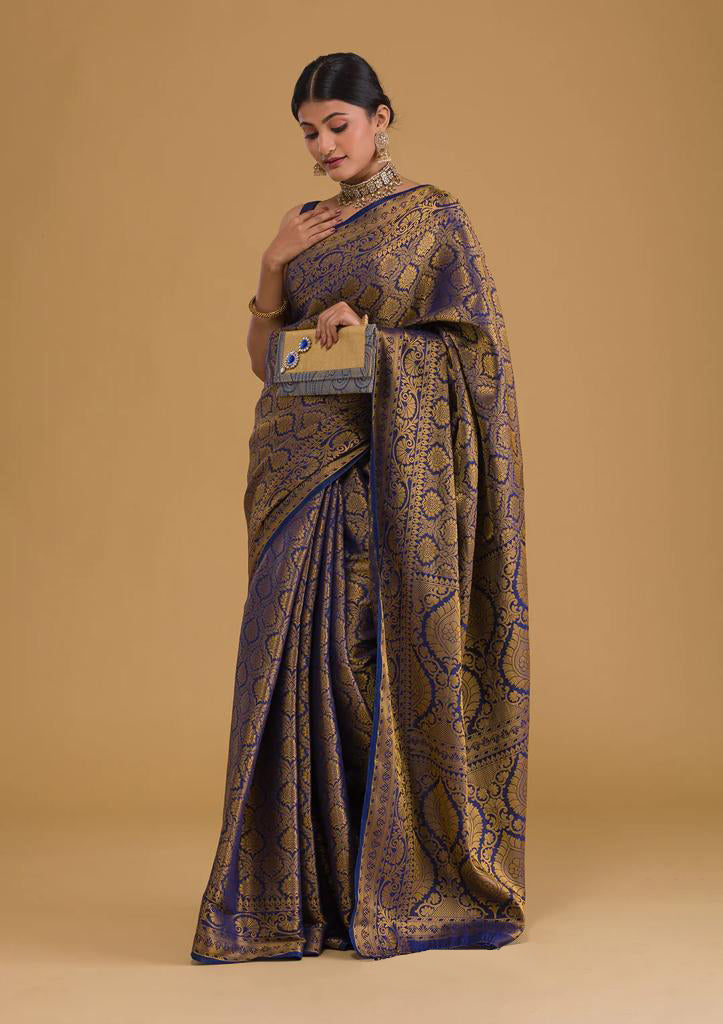 Navy Blue Soft Silk Saree With Engaging Blouse Piece