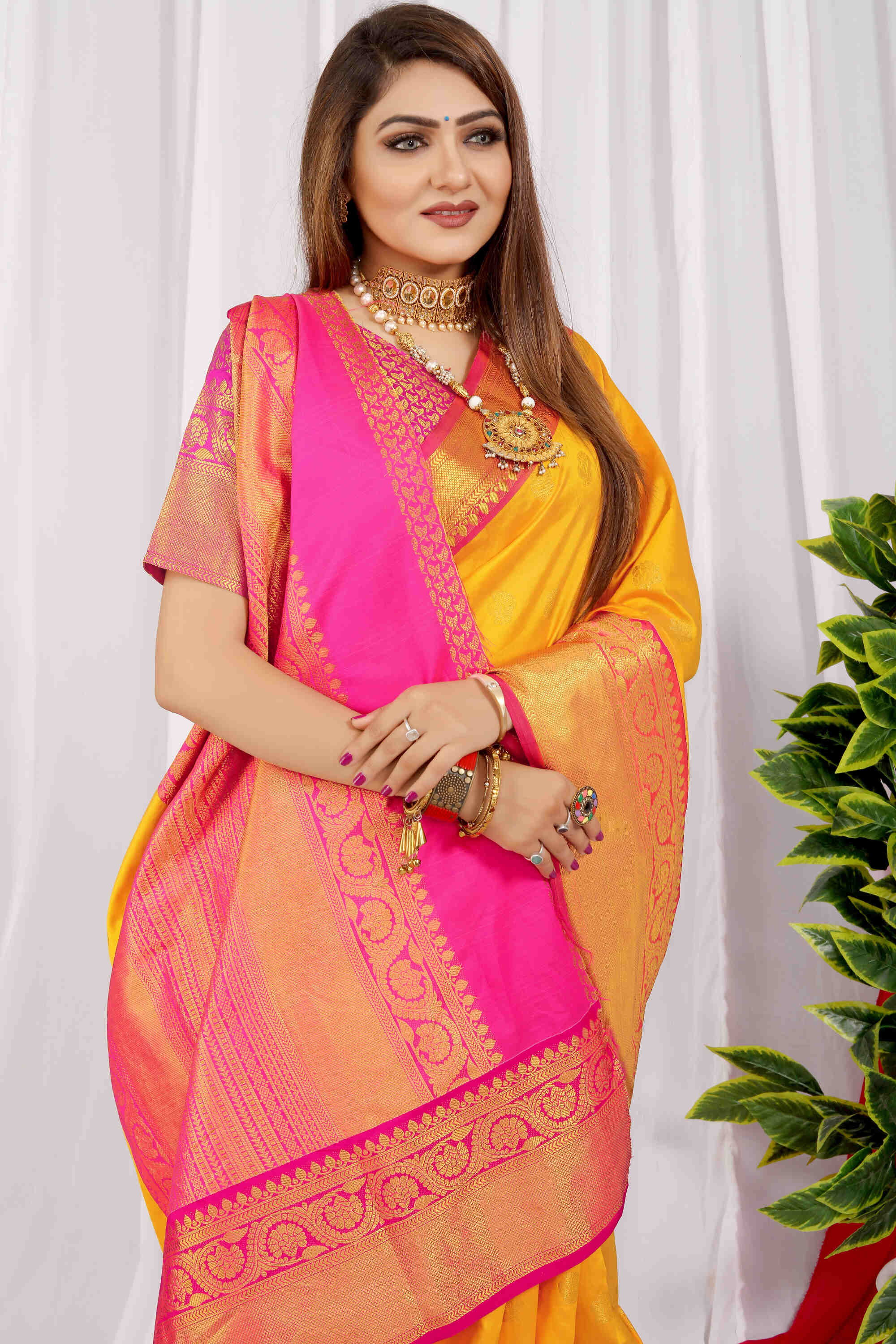 Yellow Soft Silk Saree With Blouse Piece