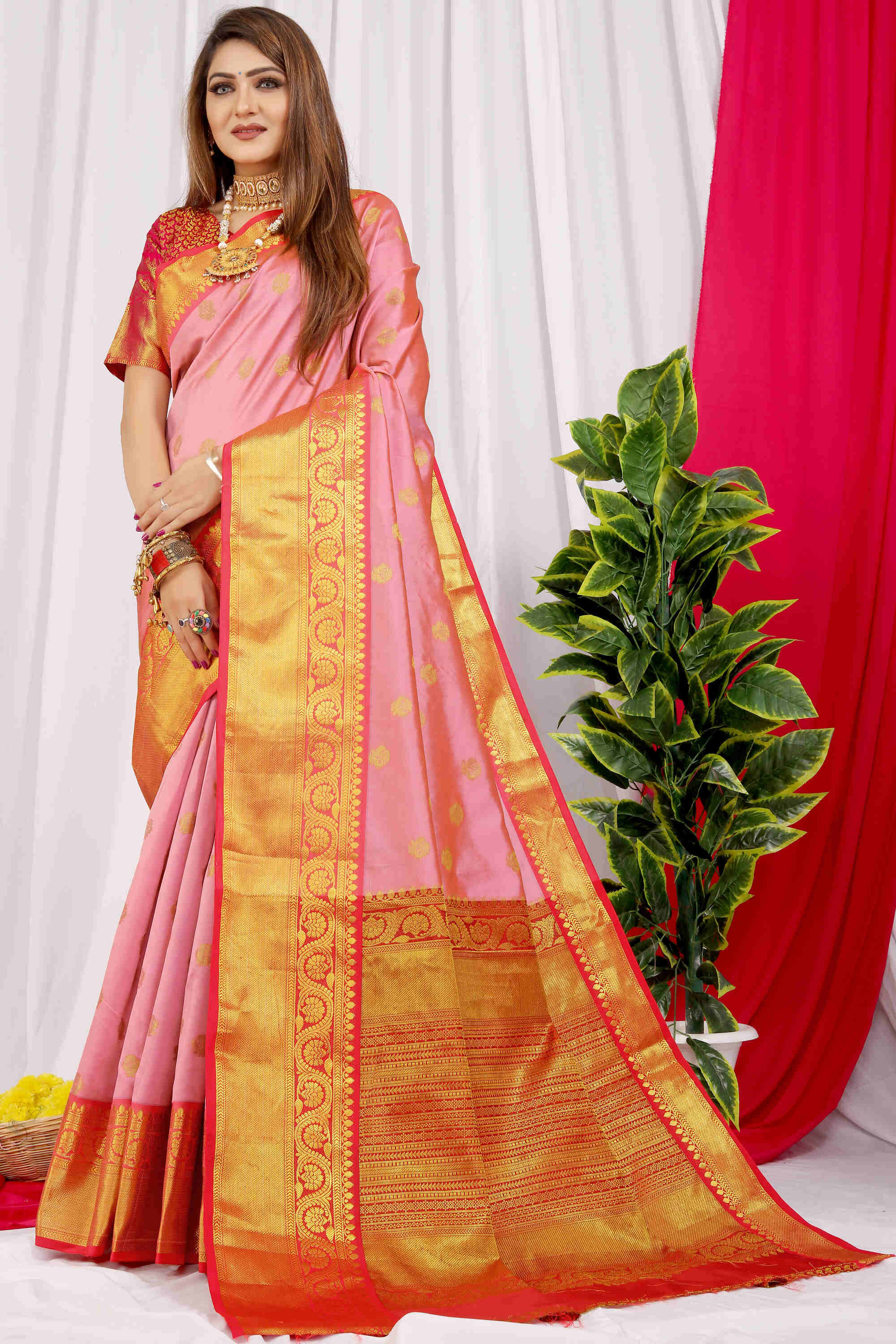 Pink Soft Silk Saree With Blouse Piece