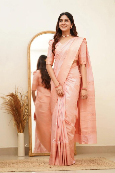 Baby Pink Soft Silk Saree With Pleasant Blouse Piece