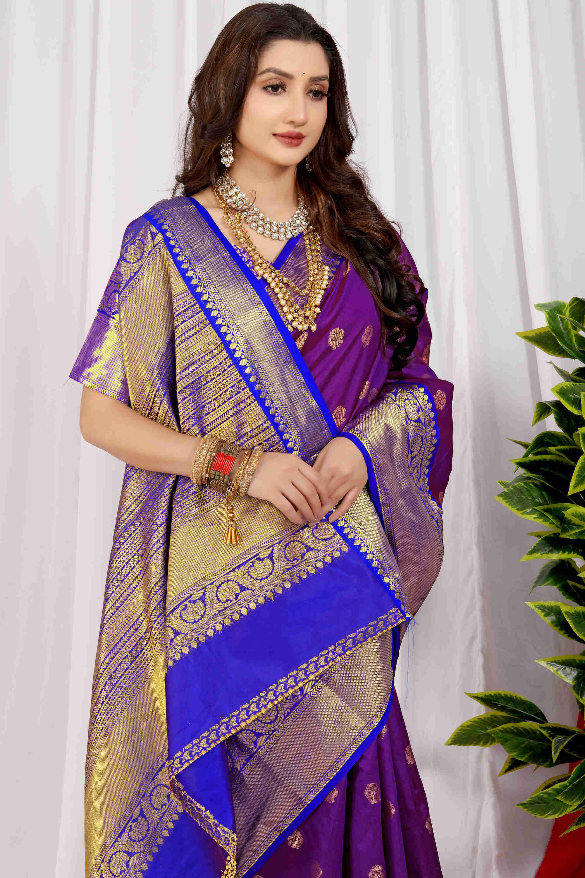 Purple Soft Silk Saree With Blouse Piece