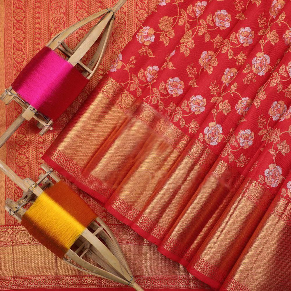 Red Soft Banarasi Silk Saree With Blouse Piece