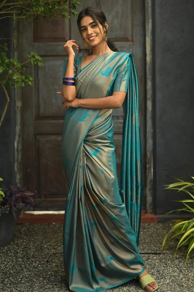 Sky Soft Silk Saree With Blouse Piece