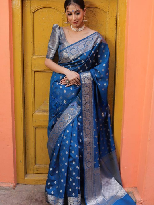 Rama Soft Silk Saree With Tremendous Blouse Piece