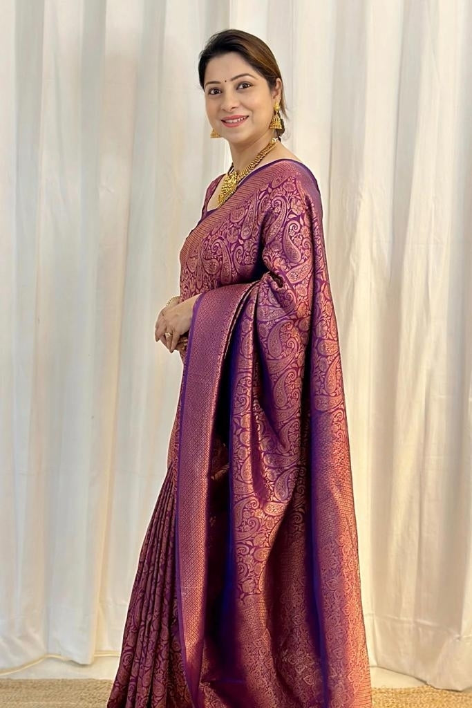 Purple Soft Silk Saree With Murmurous Blouse Piece