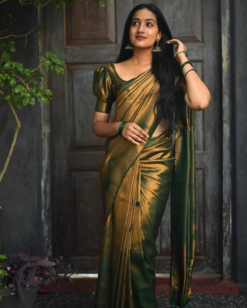 Dark Green Soft Silk Saree With Blouse Piece