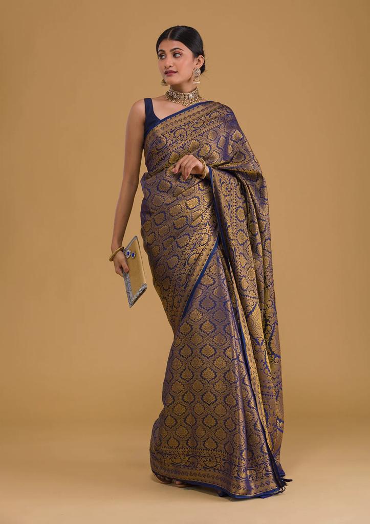 Navy Blue Soft Silk Saree With Engaging Blouse Piece