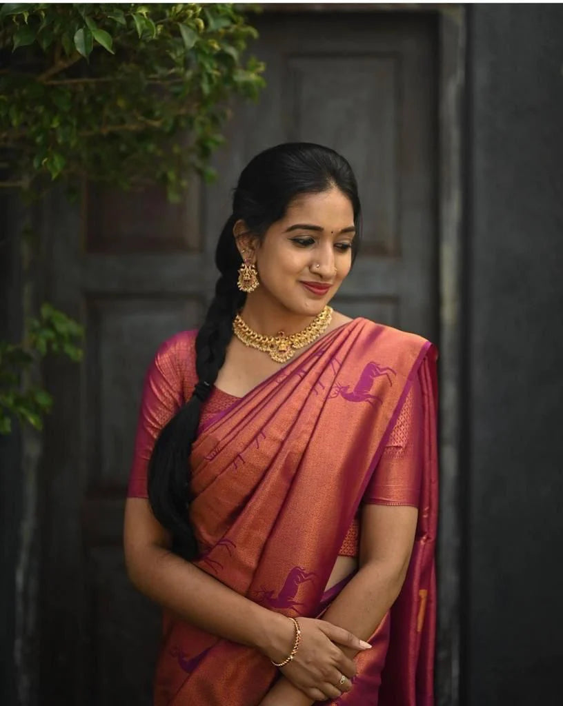 Dark Pink Soft Silk Saree With Blouse Piece