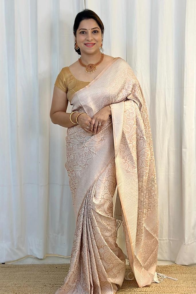 Beige Soft Silk Saree With Propinquity Blouse Piece