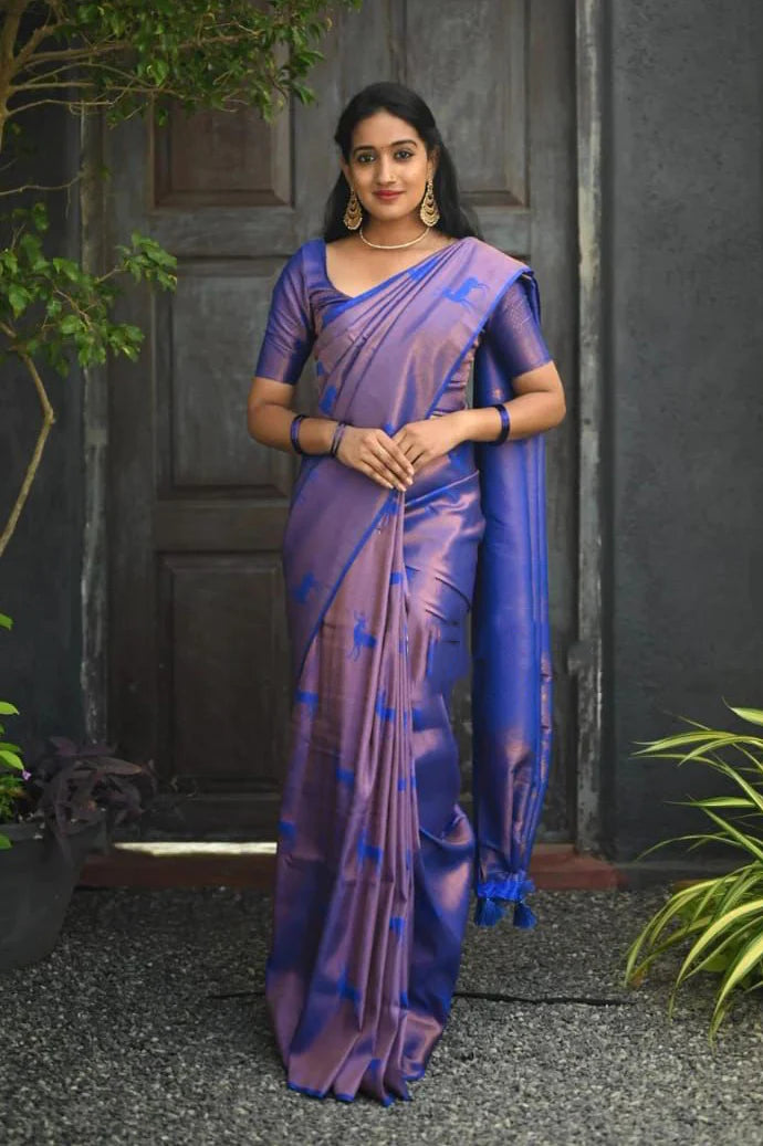 Royal Blue Soft Silk Saree With Blouse Piece