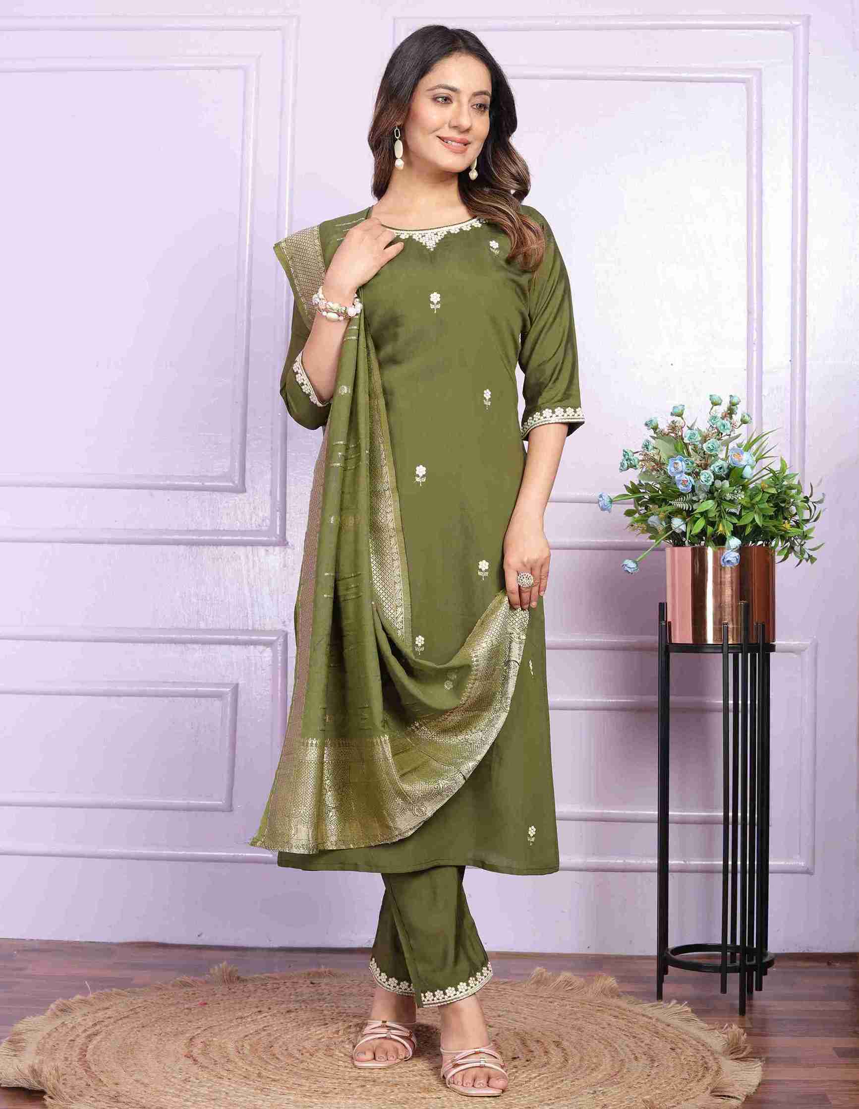 Mehndi Green Kurti Set with Dupatta