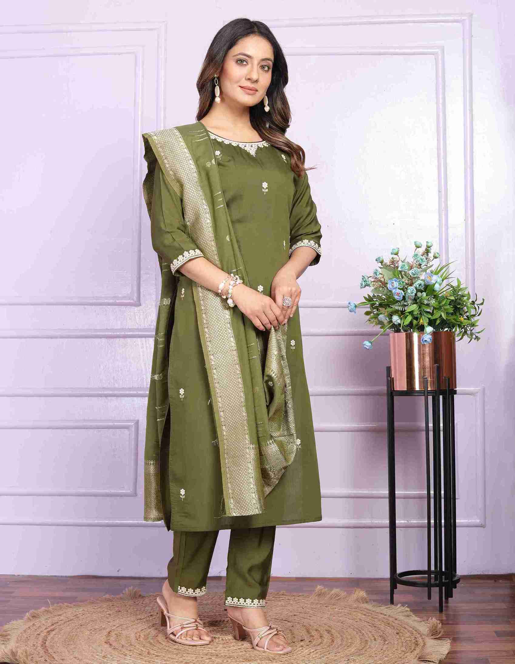 Mehndi Green Kurti Set with Dupatta