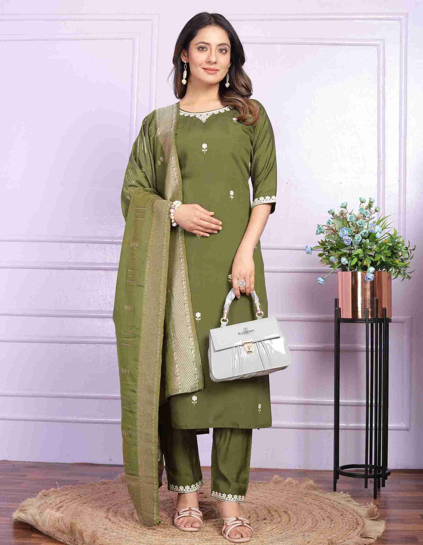 Mehndi Green Kurti Set with Dupatta