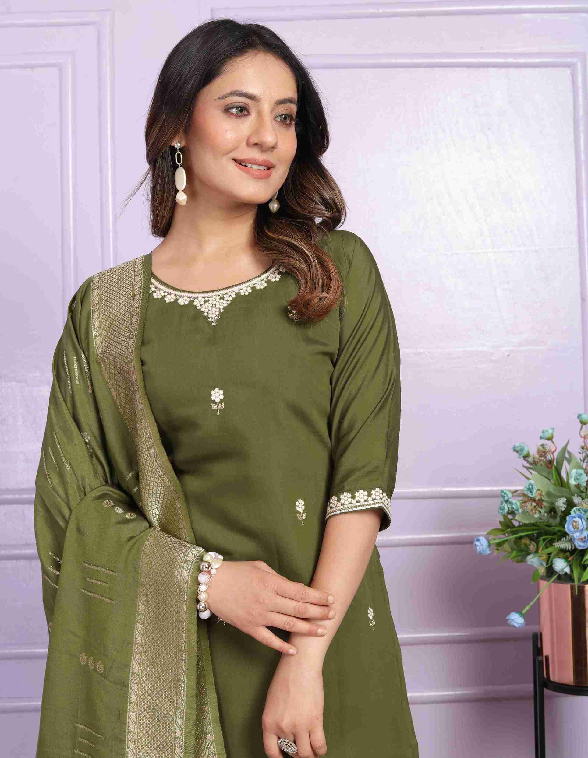 Mehndi Green Kurti Set with Dupatta