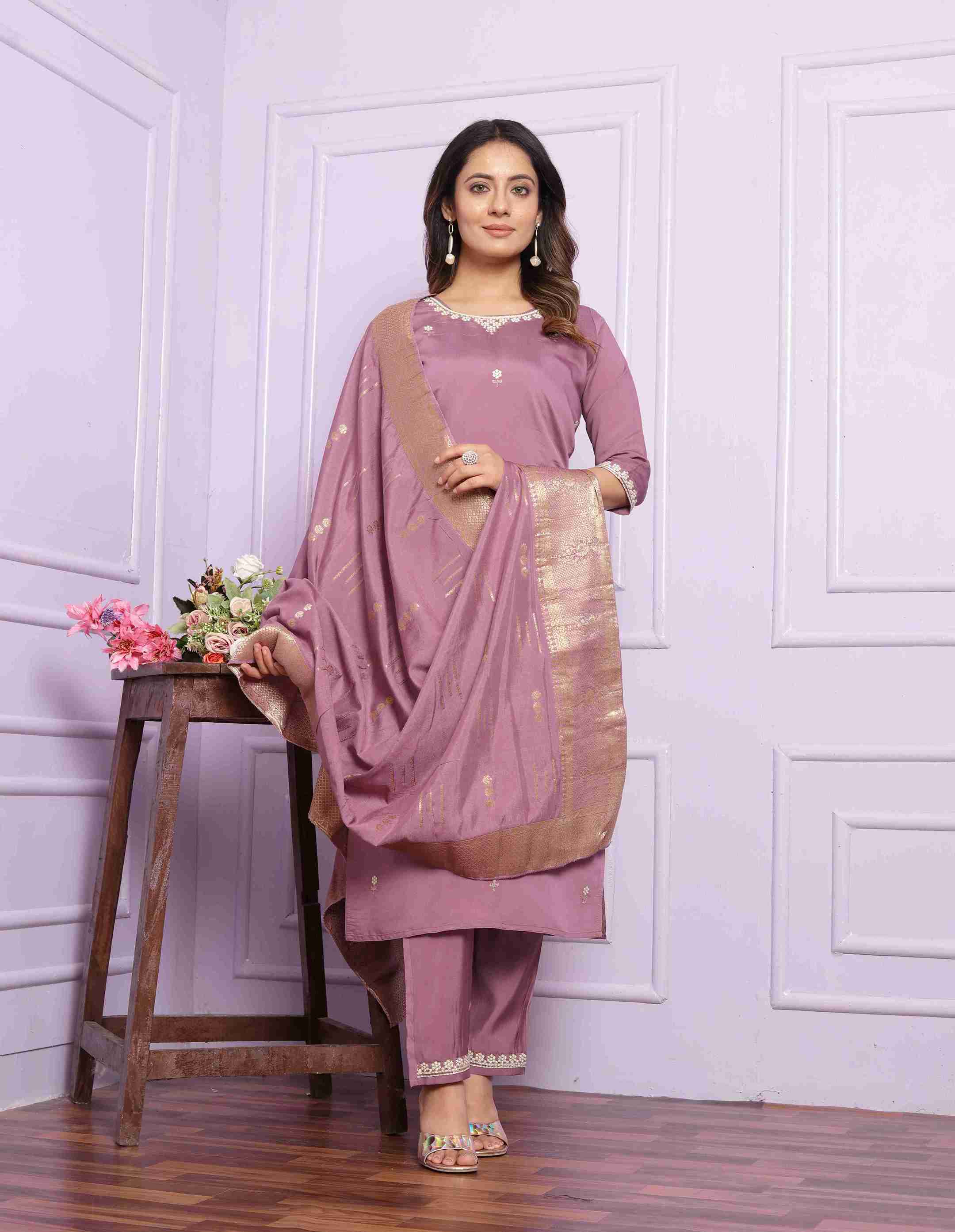 Purple Kurti Set with Dupatta