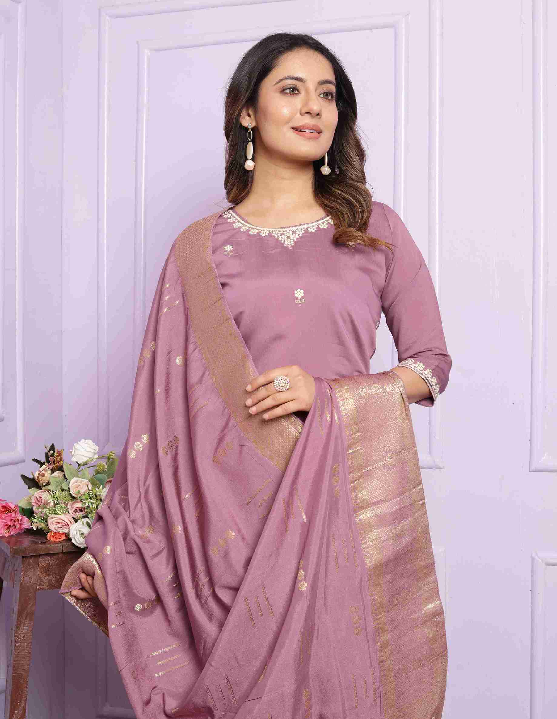 Purple Kurti Set with Dupatta