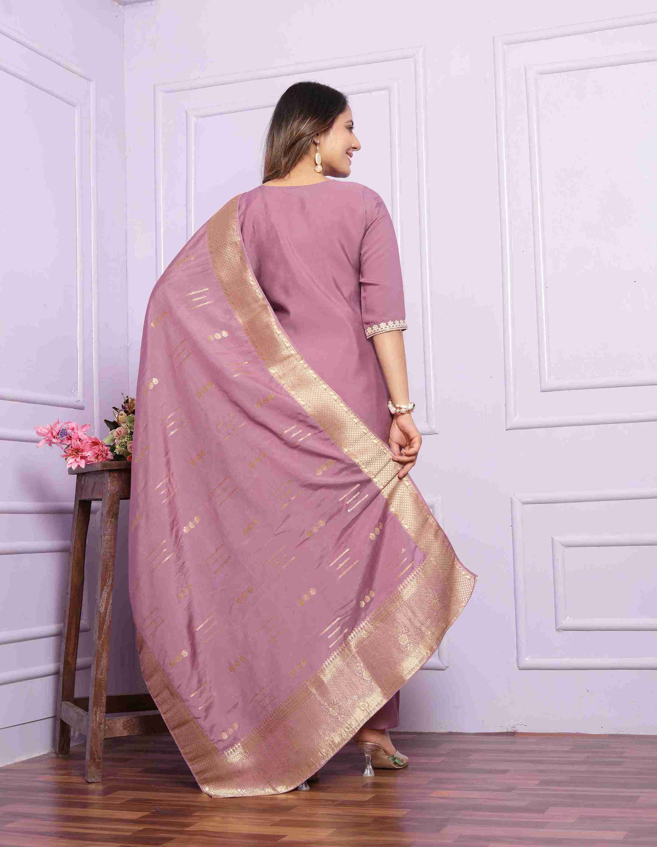 Purple Kurti Set with Dupatta