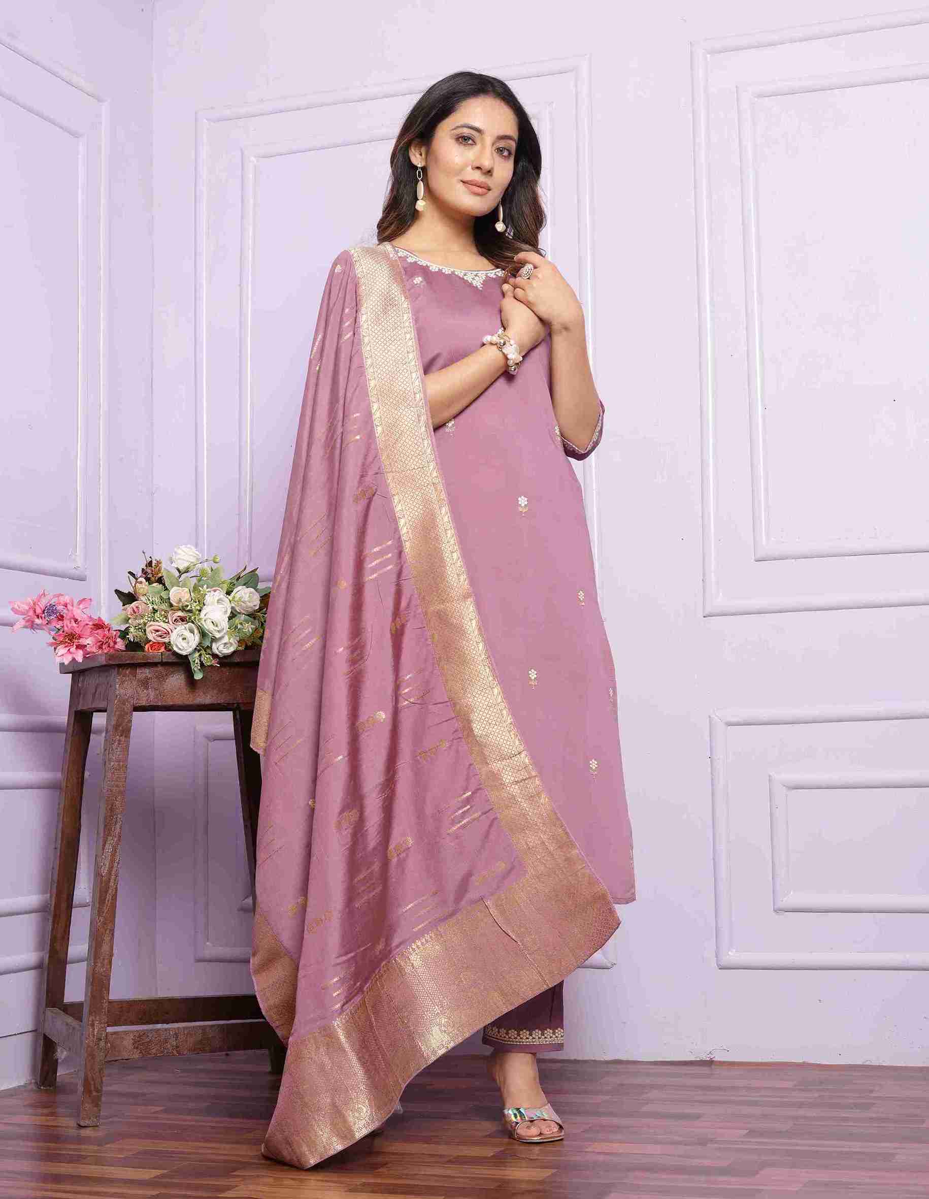 Purple Kurti Set with Dupatta