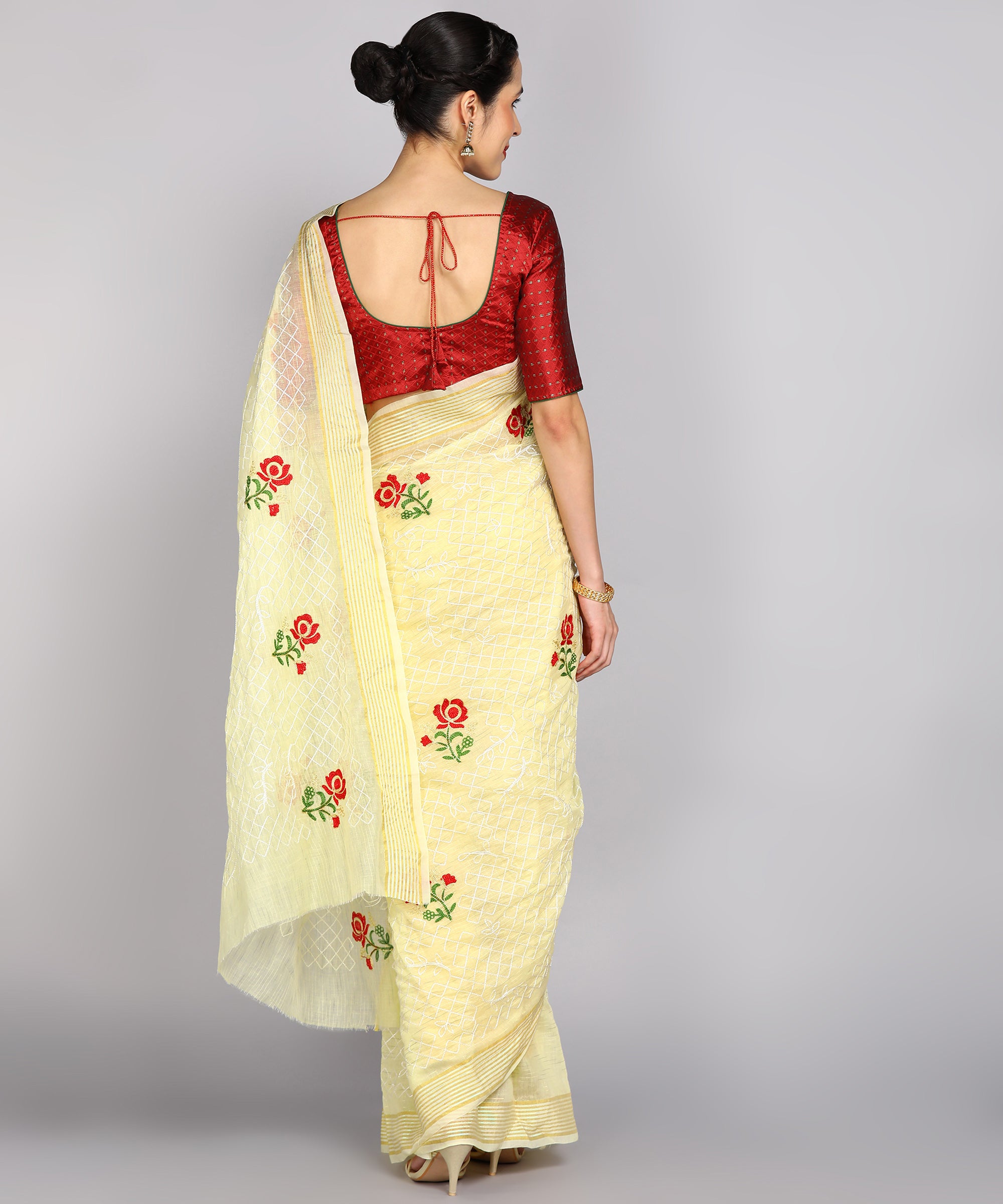 Light Yellow Chanderi  Embroidered Work Saree With Jacquard Blouse Piece