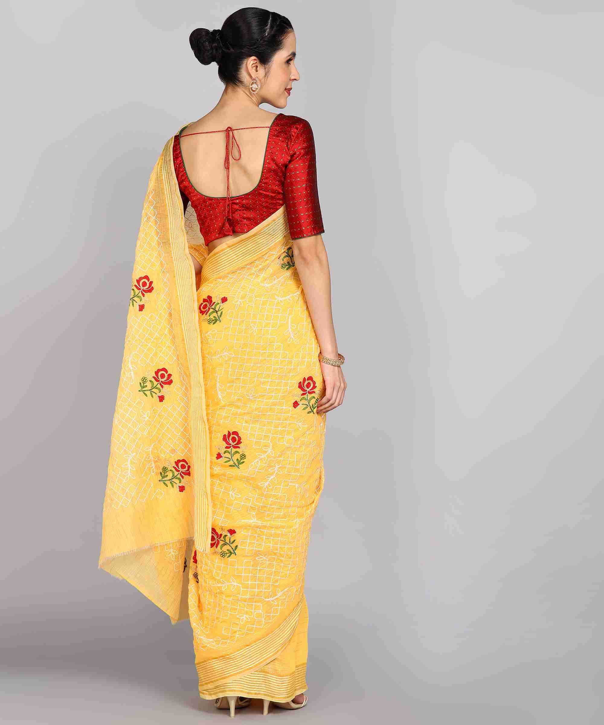 Yellow Chanderi  Embroidered Work Saree With Jacquard Blouse Piece