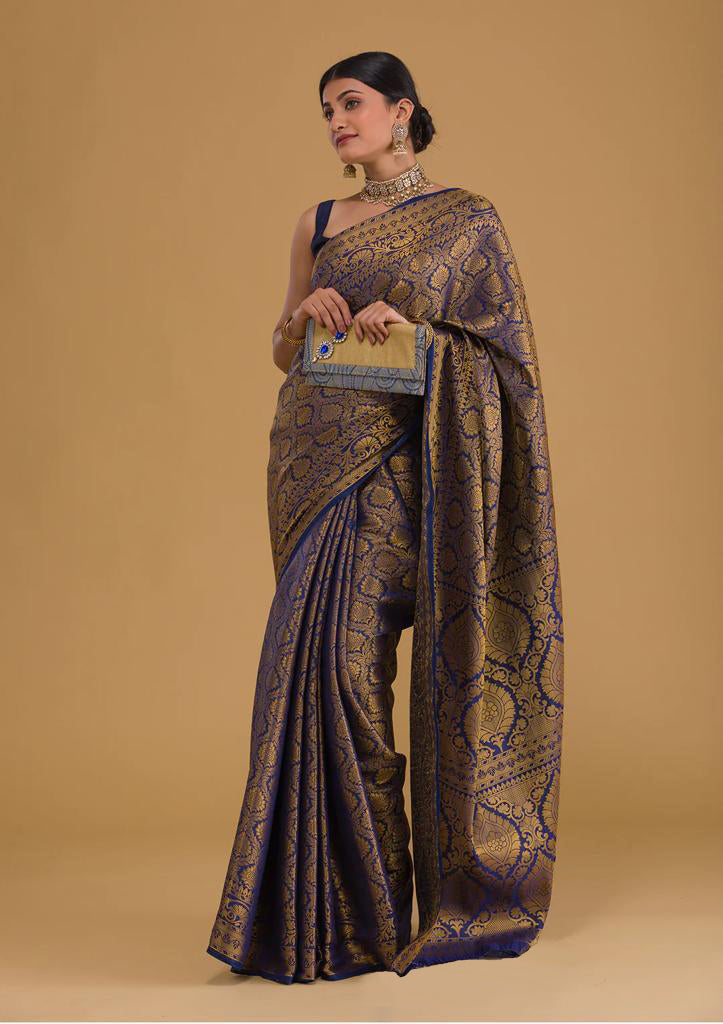 Navy Blue Soft Silk Saree With Engaging Blouse Piece