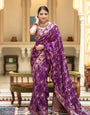 Purple Banarasi Silk Saree with  Embellishments and Intricate Festive Wear