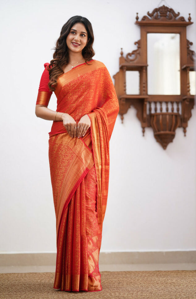 Red Soft Silk Saree With Fancifull Blouse Piece