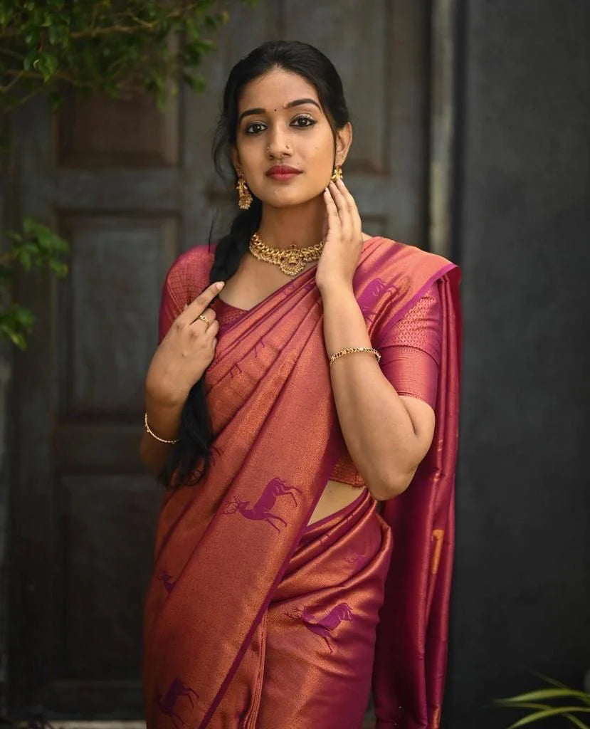 Dark Pink Soft Silk Saree With Blouse Piece