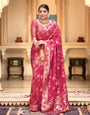 Pink Banarasi Silk Saree with  Embellishments and Intricate Festive Wear