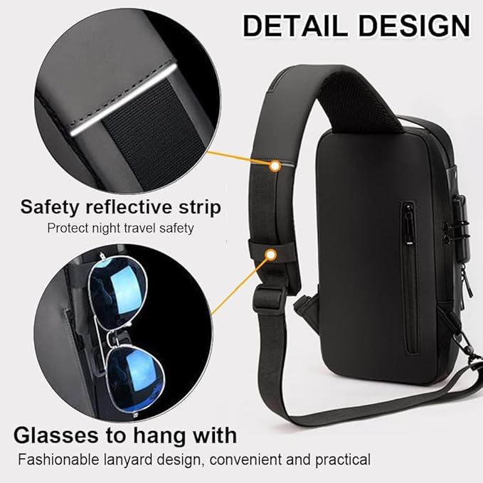 Robila Waterproof Chest Bag USB Men Crossbody Sling Bag Men Crossbody Bag For Men Anti Theft USB Shoulder Bag Man Cross Body Travel Sling Chest Sports Style Shoulder Bag Electric