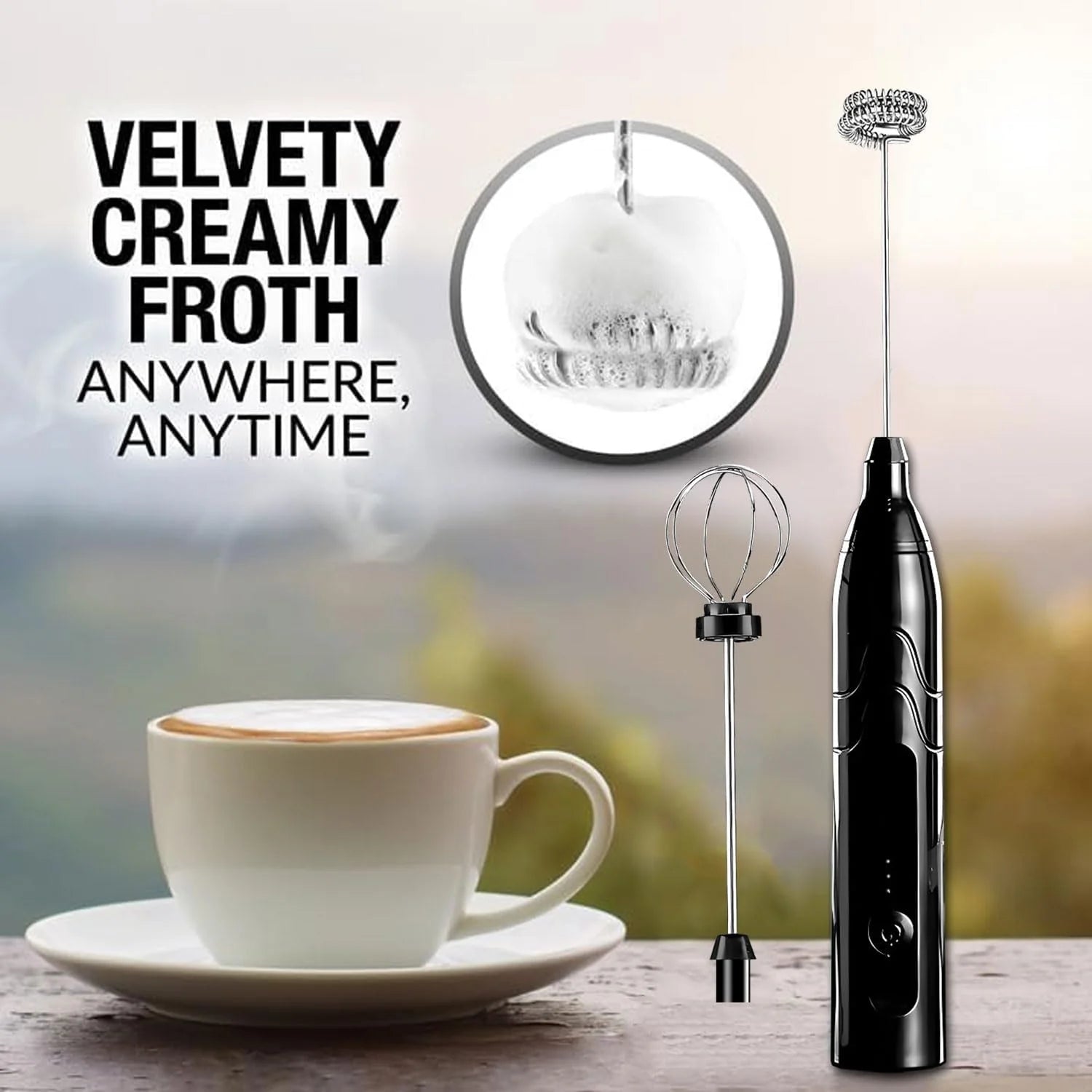 Robila Rechargeable Milk Frother Handheld With 2 Heads, Black Color Coffee Electric Whisk Drink FoamRobila Mixer, Mini Hand Stirrer With 3 Speeds Adjustable For Latte, Cappuccino, Hot Chocolate, Egg
