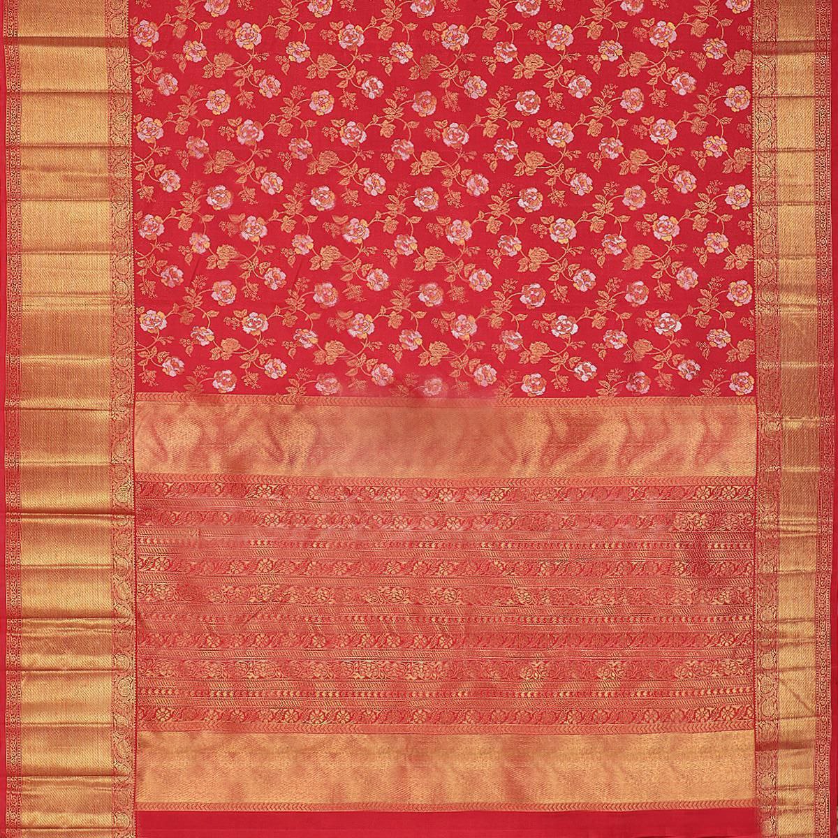 Red Soft Banarasi Silk Saree With Blouse Piece